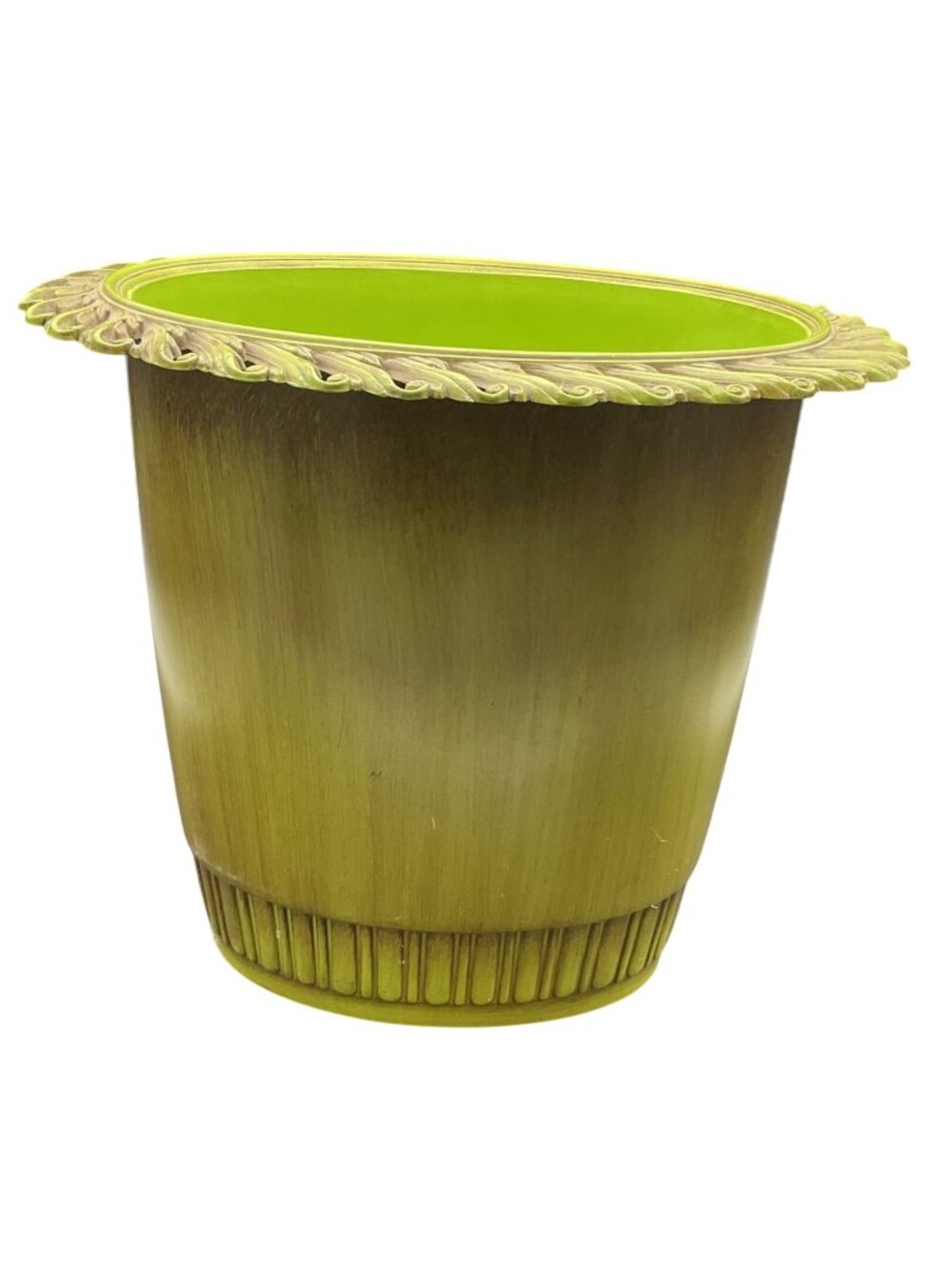Vintage Avocado Green Ornate Scroll Large Trash Can Syroco 11.5"H x 13"W
